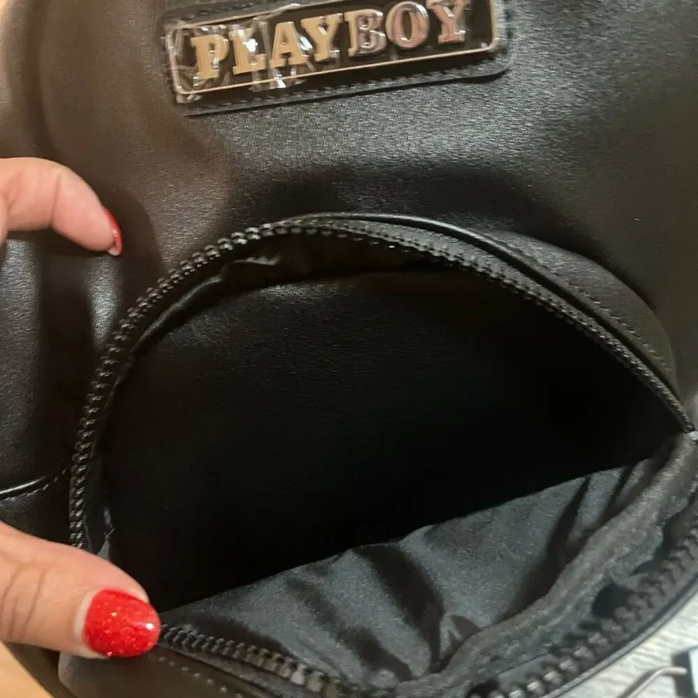 Y2K Playboy bunny logo mini backpack Black vegan leather zipper